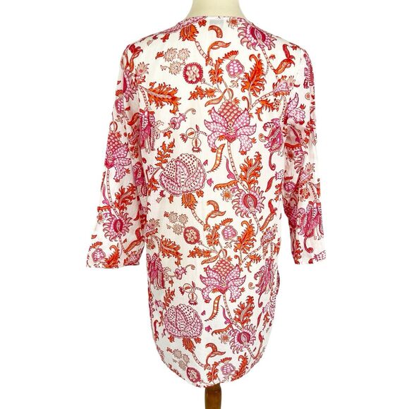 Roller Rabbit Amanda Kurta Paisley Orange V-Neck 3/4 Sleeve Tunic Small - Picture 4 of 10